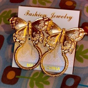 Gold Butterfly Hoop Earrings, Fashion Jewelry